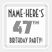 47e verjaardag: Art Deco Style + aangepaste naam Vierkante Sticker (Voorkant)