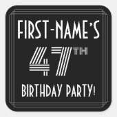 47e verjaardag: Art Deco Style en aangepaste naam Vierkante Sticker (Voorkant)