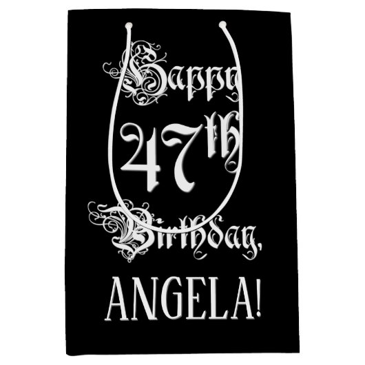 47e verjaardag: Fancy, elegant script + aangepaste Medium Cadeauzakje (Voorkant)