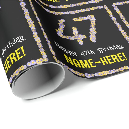 47e verjaardag: Floral Flowers Number, Custom Name Cadeaupapier (Rol Hoek)