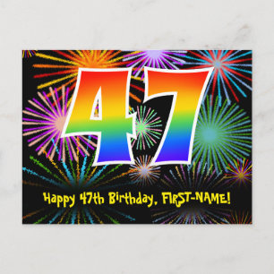 47e verjaardag - Fun Fireworks Pattern + Rainbow 4 Briefkaart