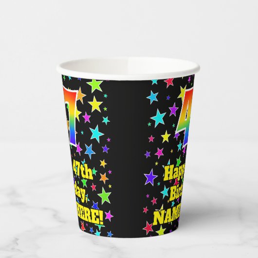 47e verjaardag: Fun Stars Pattern en Rainbow 47 Papieren Bekers (Links)
