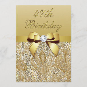 47e Verjaardag Gouden Faux Sequins en Bow Kaart
