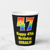 47e verjaardag: Kleurrijk, Leuk, Opwindend, Regenb Papieren Bekers (Achterkant)