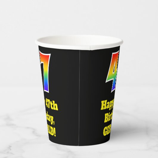 47e verjaardag: Kleurrijk, Leuk, Opwindend, Regenb Papieren Bekers (Rechts)