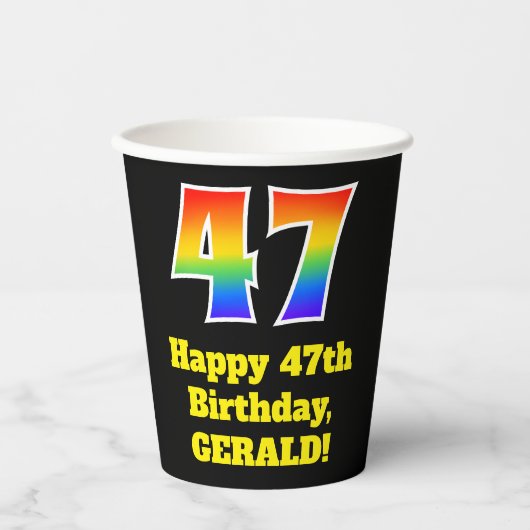 47e verjaardag: Kleurrijk, Leuk, Opwindend, Regenb Papieren Bekers (Voorkant)