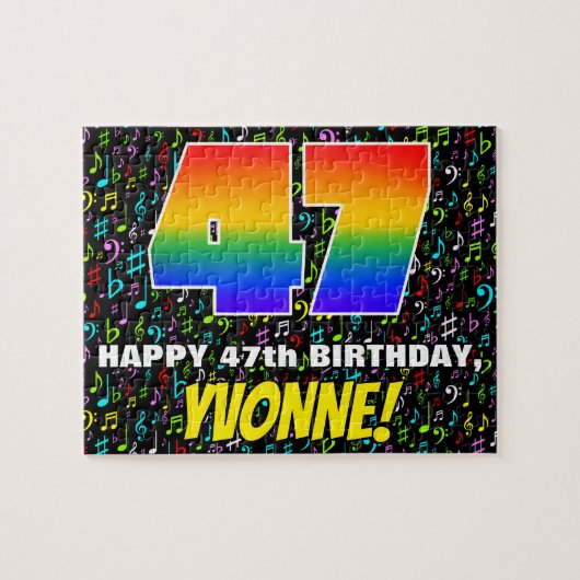 47e verjaardag — Leuke, kleurrijke muziek symbolen Legpuzzel (Horizontaal)