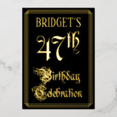 47e verjaardag Partij — Fancy Manuscript & Naam va Folie Uitnodiging (Voorkant)