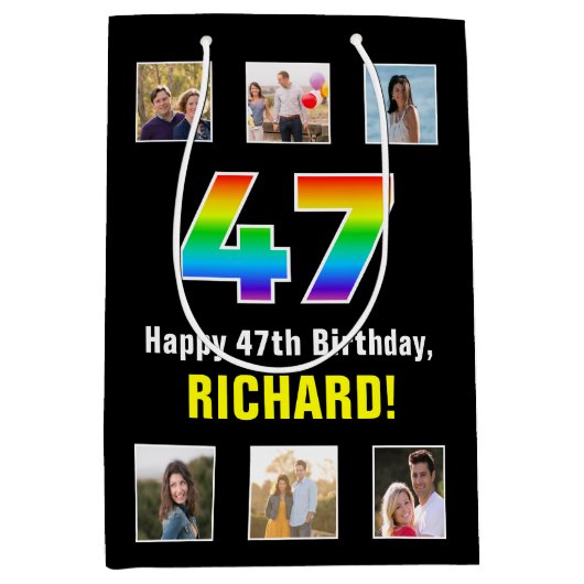 47e verjaardag: Regenboog "47", Aangepaste foto's  Medium Cadeauzakje (Voorkant)