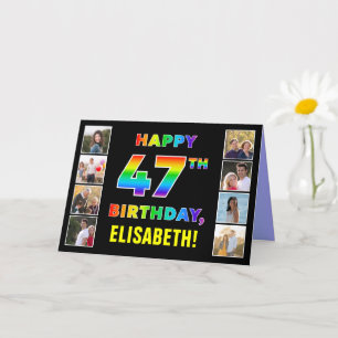 47e Verjaardag: Regenboogtekst, Aangepaste foto's  Kaart