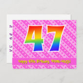 47e verjaardag: roze strepen & harten, regenboog 4 briefkaart (Voorkant / Achterkant)