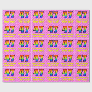 47e verjaardag: roze strips & harten, regenboognr. cadeaupapier