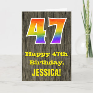47e verjaardag: Rustieke Faux Wood Look, Regenboog Kaart