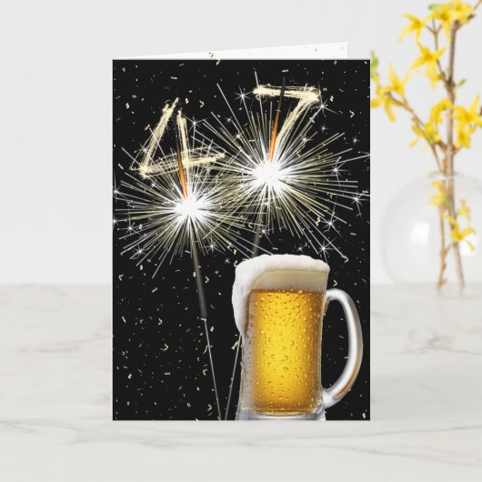 47e Verjaardag Sparklers Met Bier Mok Kaart (Gele Bloem)