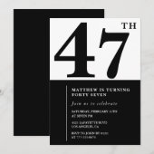 47e verjaardag uitnodigingen Zwart en Wit Elegant (Voorkant / Achterkant)