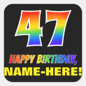 47e verjaardag: Vet, Vun, Eenvoudig, Regenboog 47 Vierkante Sticker (Voorkant)