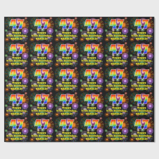 47e verjaardag: vuurwerk, regenboogblik # "47" cadeaupapier (Vlak)
