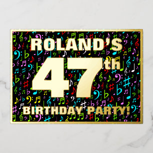 47ste verjaardagsfeest — Leuke, kleurrijke muziek Folie Uitnodiging
