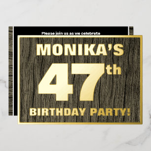 47ste verjaardagsfeest: Stout, namaak houtnerfpatr Folie Uitnodiging