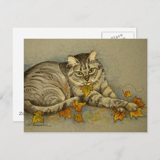 4872 Carte postale Chat d'automne (Devant / Derrière)