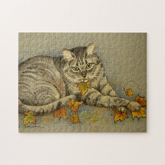 4872 Cat au puzzle des feuilles d'automne (Horizontal)