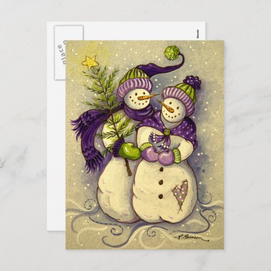 4882 Snowmen Kerstmis Feestdagenkaart (Voorkant / Achterkant)