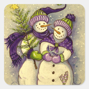 4882 Snowmen Kerstmis Vierkante Sticker