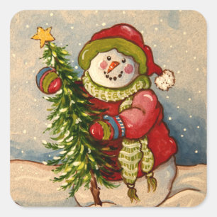 4889 Snowman Kerstmis Vierkante Sticker