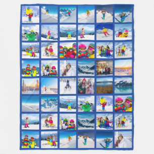 48 Foto Raster Collage Donkerblauw Fleece Deken