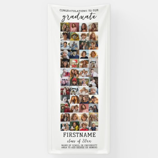 48 Fotocollage Afstuderen Modern Minimaal Wit Spandoek (Verticaal)