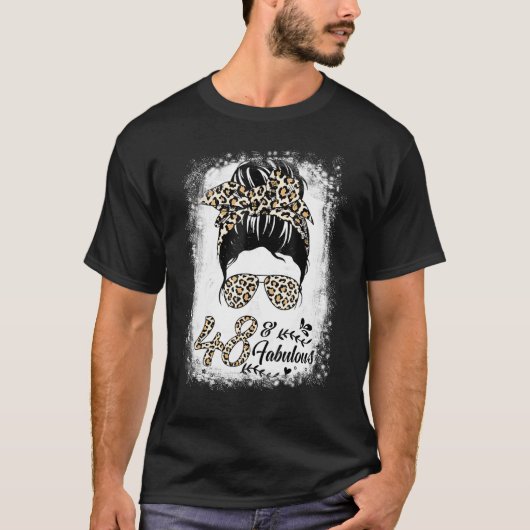 48 jaar oude Fabulous Messy Bun Leopard 48th Birth T-shirt (Voorkant)