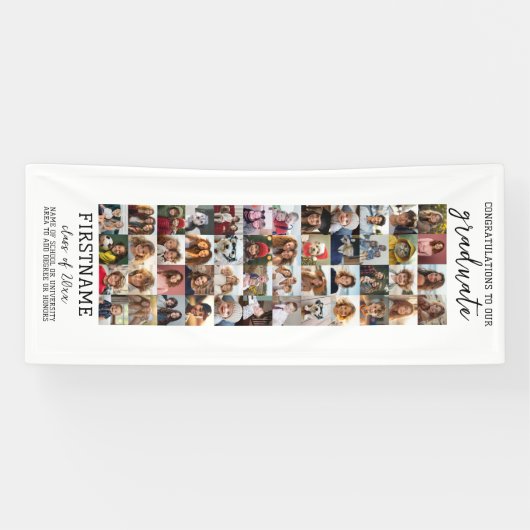 48 Photo Collage Afstuderen Modern Minimal White Spandoek (Horizontaal)