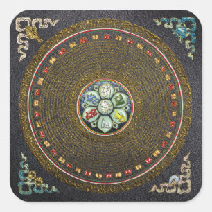 [48] Ronde Tibetaan "OM" Mantra Mandala Vierkante Sticker