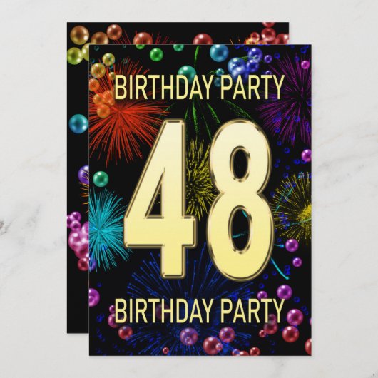 48e anniversaire Invitation fête feux d'artifice (Devant / Derrière)
