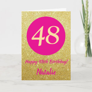 48e Happy Birthday Hot Pink en Gold Glitter Kaart