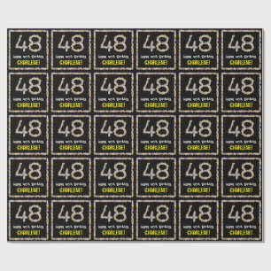 48e verjaardag: Floral Flowers Number, Custom Name Cadeaupapier
