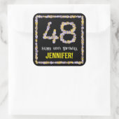 48e verjaardag: Floral Flowers Number, Custom Name Vierkante Sticker (Tas)