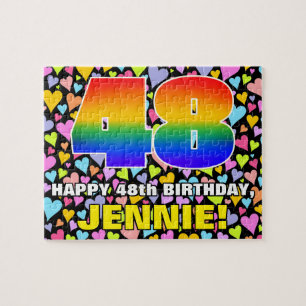 48e verjaardag — Fun, liefhebbende hartvormen + "4 Legpuzzel