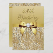 48e verjaardag Gold Faux Sequins and Bow Kaart (Voorkant / Achterkant)