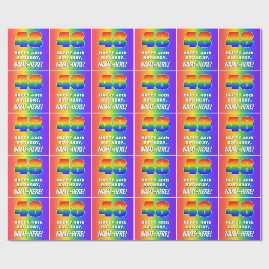 48e verjaardag: kleurrijk, vun regenboogpatroon #  cadeaupapier (Vlak)