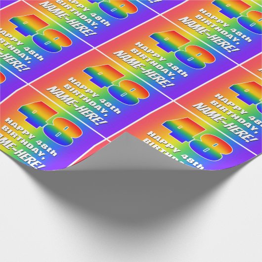 48e verjaardag: kleurrijk, vun regenboogpatroon #  cadeaupapier (Hoek)