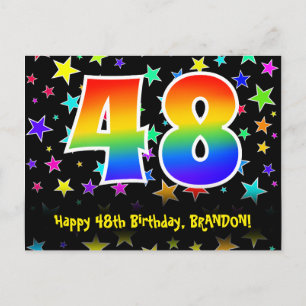 48e Verjaardag: Leuk Sterren Patroon, Regenboog 48 Briefkaart