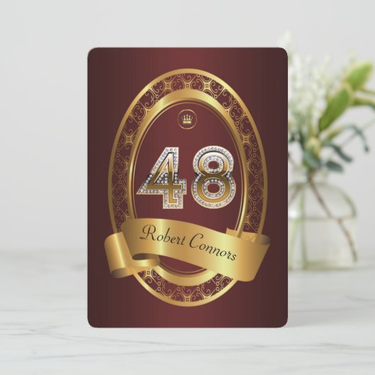 48e verjaardag, man verjaardagsfeestvrouw, elegant kaart (Staand voorkant)