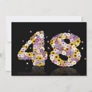 48e verjaardag, met bloemen letters kaart