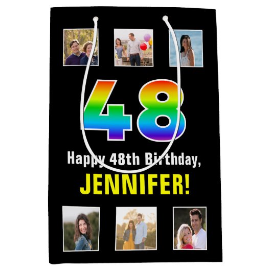 48e verjaardag: Regenboog "48", aangepaste foto's  Medium Cadeauzakje (Voorkant)