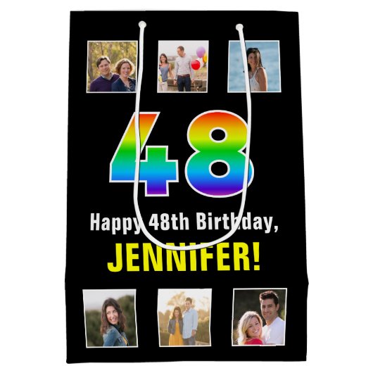 48e verjaardag: Regenboog "48", aangepaste foto's  Medium Cadeauzakje (Achterkant)