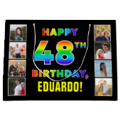 48e verjaardag: Regenboogtekst, aangepaste foto's Groot Cadeauzakje (Voorkant)