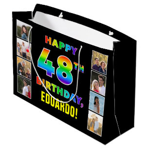 48e verjaardag: Regenboogtekst, aangepaste foto's  Groot Cadeauzakje