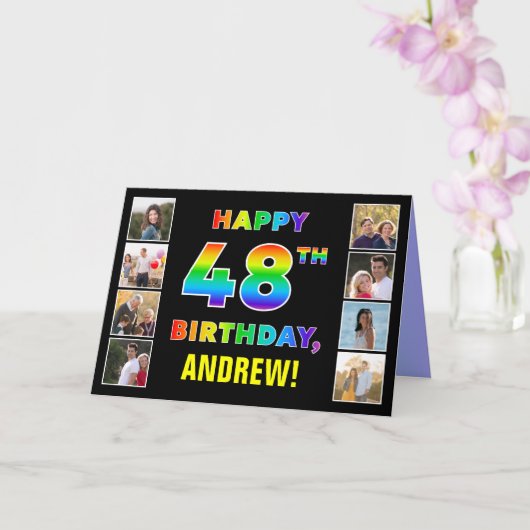 48e verjaardag: Regenboogtekst, aangepaste foto's Kaart (Orchidee)