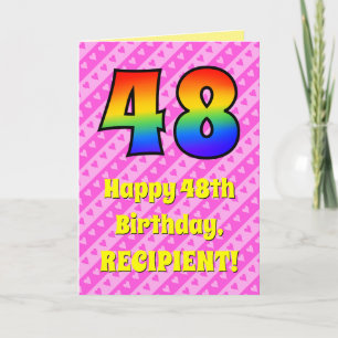 48e verjaardag: roze strips & harten, regenboognr. kaart